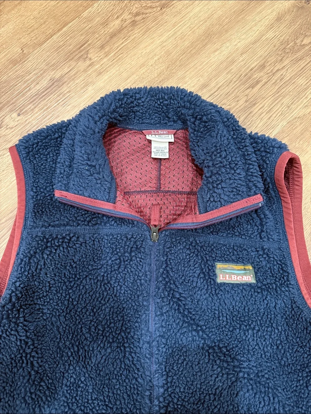L.L. Bean Navy Fleece Vest with Red Trim